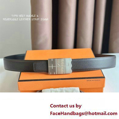 Hermes Typo belt buckle  &  Reversible leather strap 32 mm 02 2023